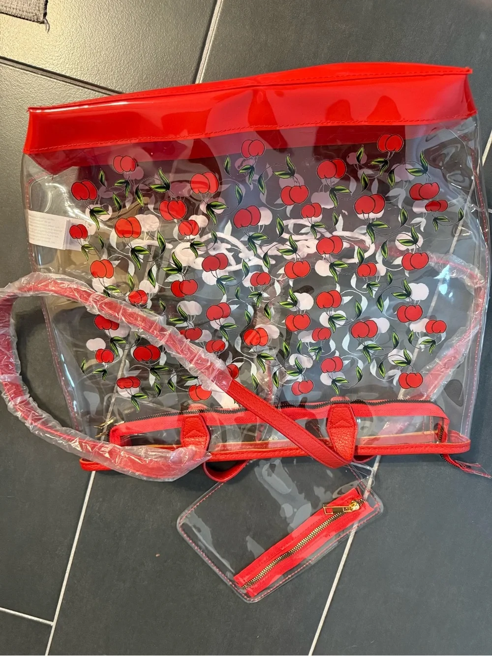 NWT Ed Hardy Clear Tote with Red Cherry Print